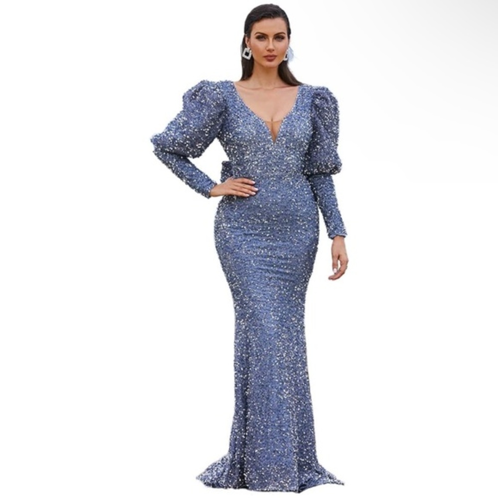 Miss ord Women's Sequin Double V Neck Maxi Dress Size S